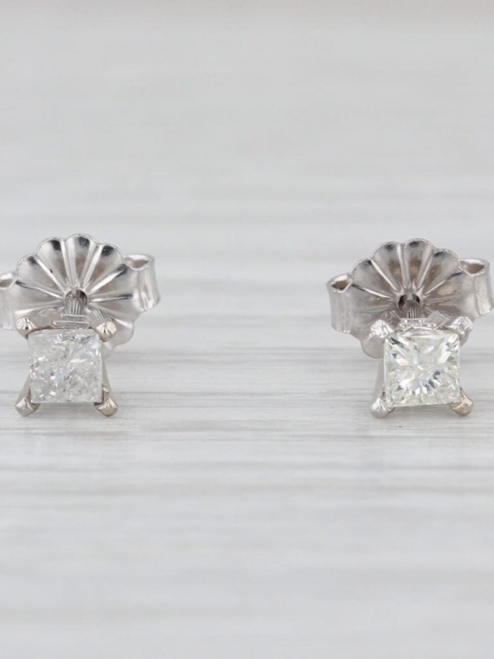 0.26ctw Princess Diamond Stud Earrings 14k White Gold Studs